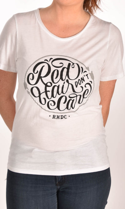 Red Hair Don't Care Circle Raw Neck Unisex Tee Ginger Problems