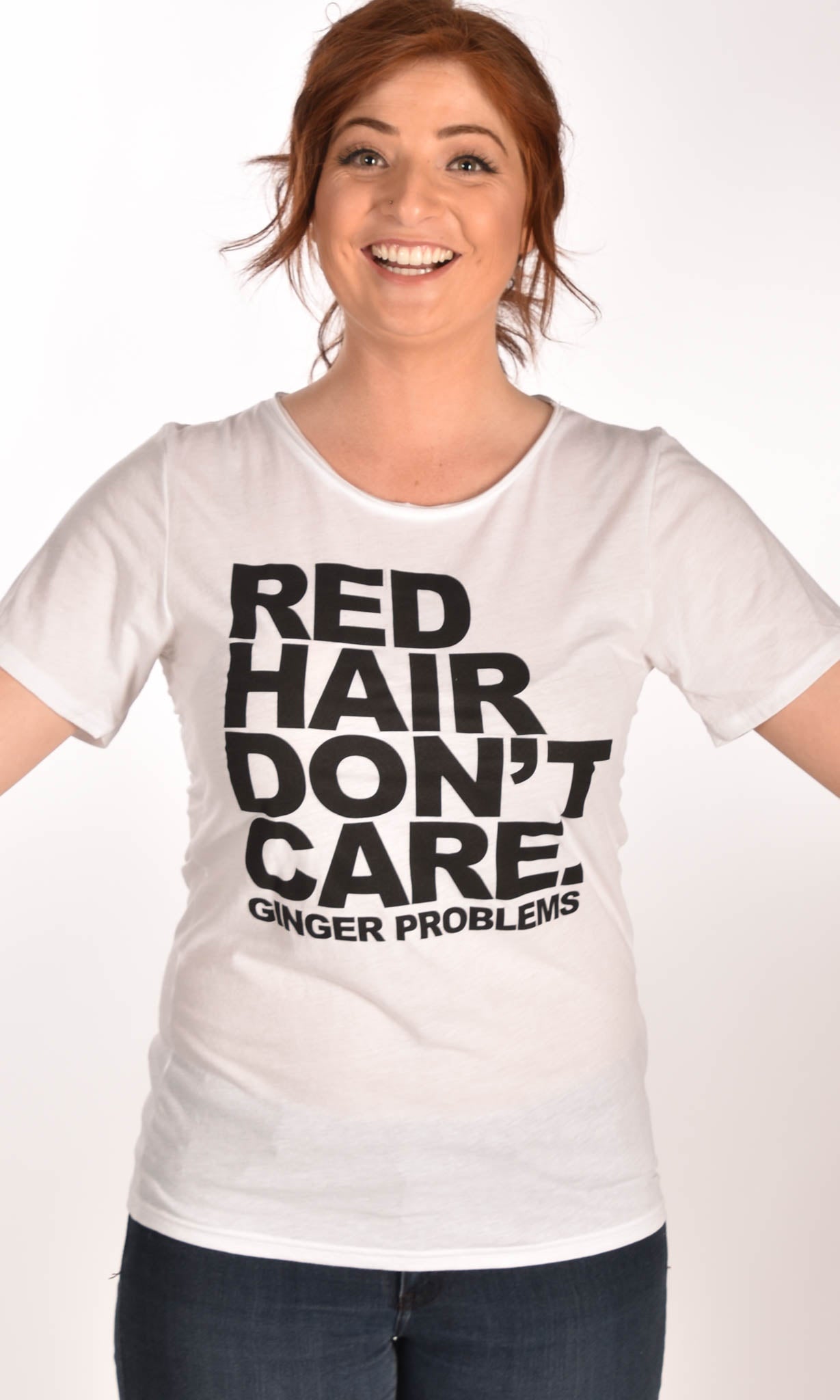Red Hair Don't Care Classic Raw Neck Unisex Tee Ginger Problems