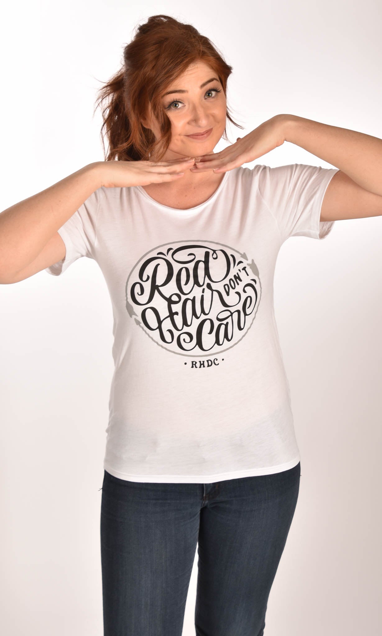 Red Hair Don't Care Circle Raw Neck Unisex Tee Ginger Problems