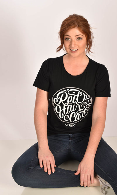 Red Hair Don't Care Circle Raw Neck Unisex Tee Ginger Problems