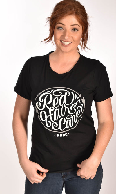 Red Hair Don't Care Circle Raw Neck Unisex Tee Ginger Problems