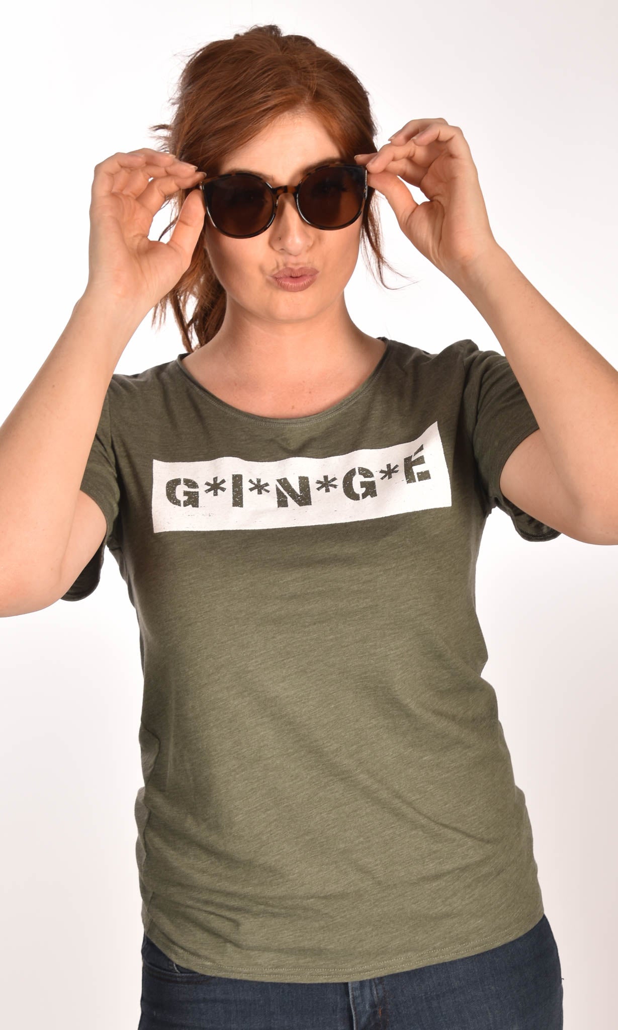 MASH Unisex Raw Neck Military Green Tee Ginger Problems