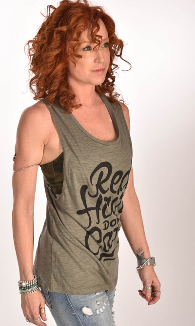 Red Hair Don't Care Flowy Scoop Olive Tank Ginger Problems