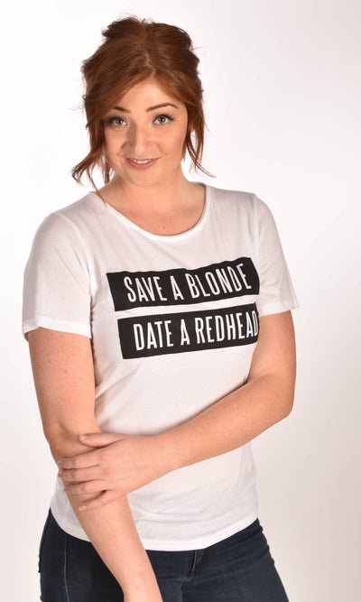 Save a Blonde Date a Red Head Raw Neck Unisex Tee Ginger Problems