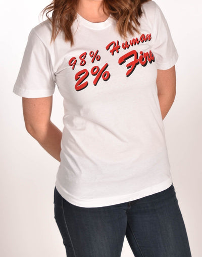98% Human 2% Fire White Unisex Tee Ginger Problems