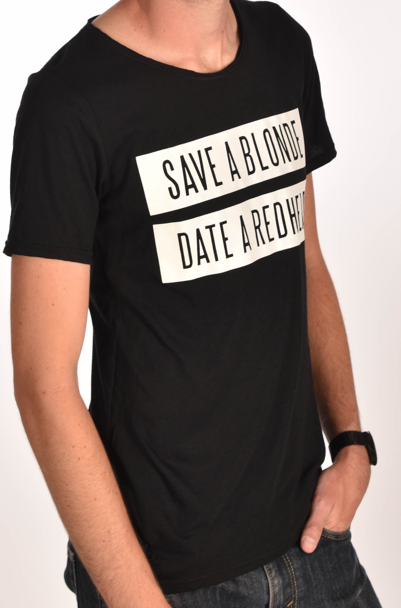Save a Blonde Date a Red Head Raw Neck Unisex Tee Ginger Problems