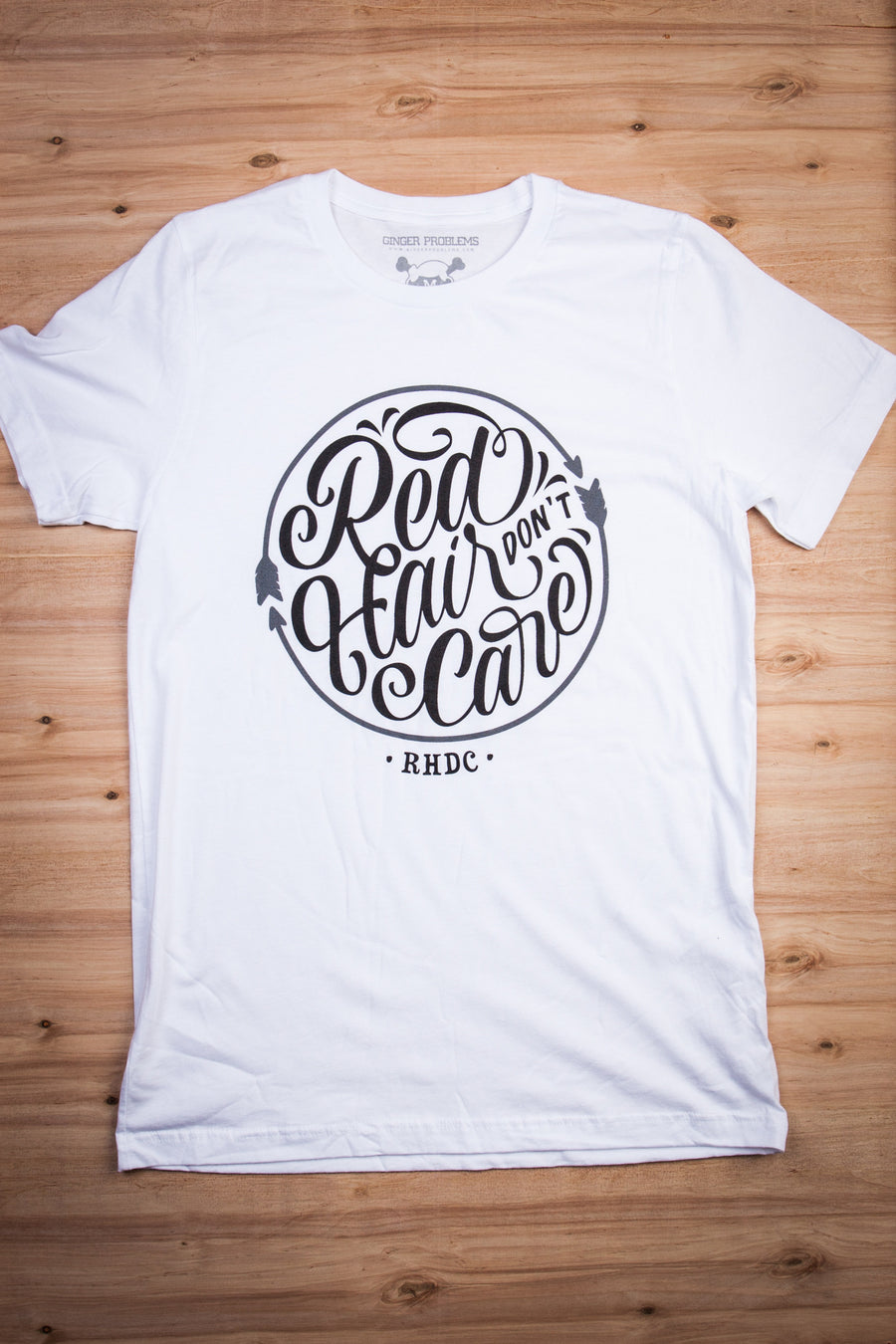 Red Hair Don't Care Circle White Unisex Tee Ginger Problems